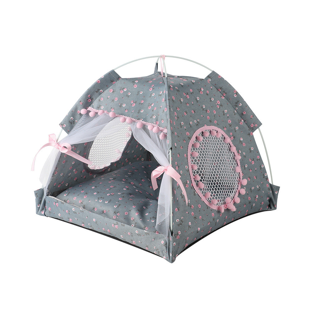 NNEDSZ Gray floral Portable Folding Pet Tent - Summer Cat & Dog Shelter with Mesh Window, Lightweight and Breathable, Ideal for Travel & Home Use 35x35x30CM