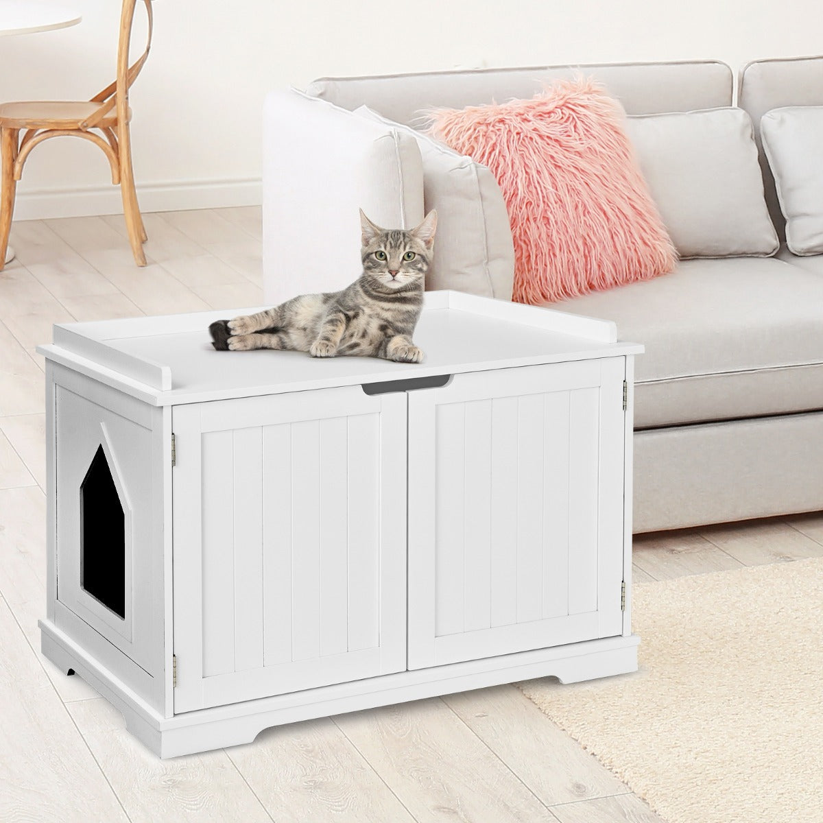 NNECW Cat Litter Box with Magnetic Door and Adjustable Partition