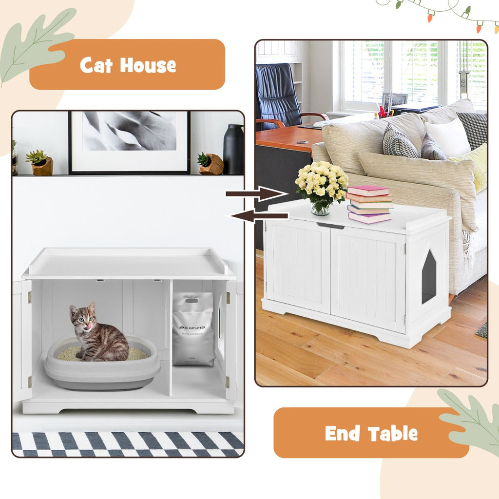 NNECW Cat Litter Box with Magnetic Door and Adjustable Partition